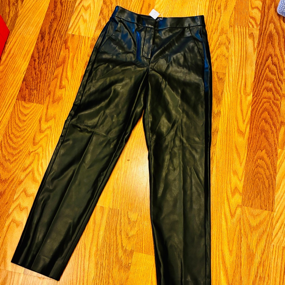 J.Crew Kate Faux Leather Straight Leg Pant Office Chic Trousers Size 2 Black